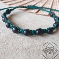 Armband mit schwarzen Sandelholz-Perlen in grün - extra groß/lang - Unisex - größenverstellbar - Makramee Bild 1