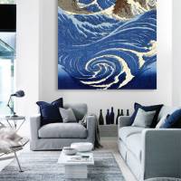 Naruto Whirlpool - Japanische Kunst - Leinwandbild - Großformat - Wandbild - Holzschnitt - abstrakt - Meer - blau Bild 1