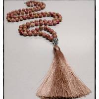 Malakette aus Rhodonit, geknüpft, Yogaschmuck, Meditation, Gebetskette, Halskette, Handarbeit Bild 3