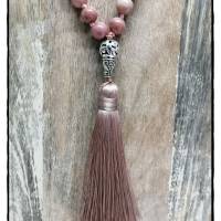 Malakette aus Rhodonit, geknüpft, Yogaschmuck, Meditation, Gebetskette, Halskette, Handarbeit Bild 6