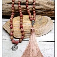 Malakette aus Rhodonit, geknüpft, Yogaschmuck, Meditation, Gebetskette, Halskette, Handarbeit Bild 7