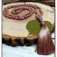 Malakette aus Rhodonit, geknüpft, Yogaschmuck, Meditation, Gebetskette, Halskette, Handarbeit Bild 9