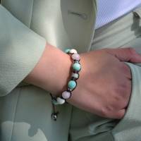 Damen Armband aus Edelsteinen Perlmutt Amazonit Quarz und Hämatit, Makramee Armband, LIMITED EDITION Bild 2