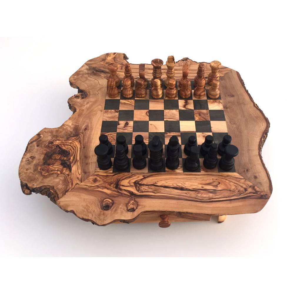 Schachfiguren,Olivenholz,Handarbeit Schachspiel rustikal,Schachtisch Gr.XL inkl 