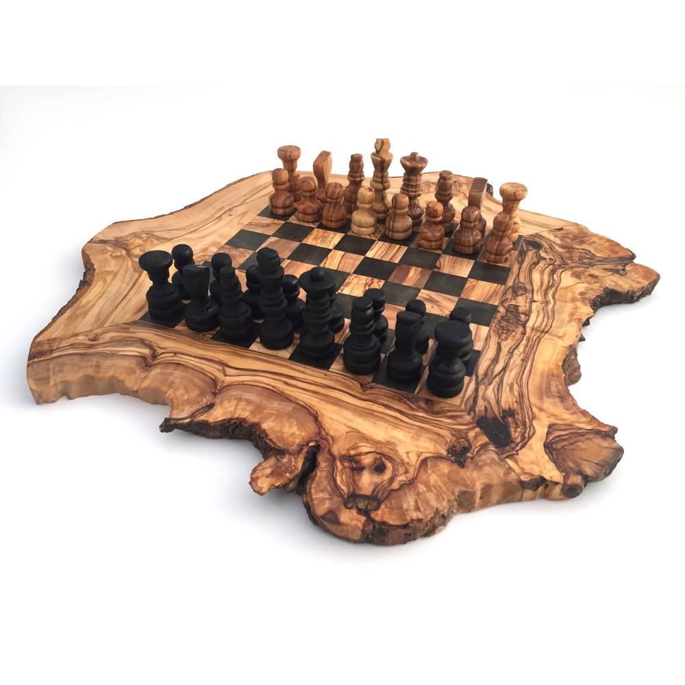 Schachspiel rustikal Schachbrett Gr L inkl Schachfiguren Olivenholz Handarbeit 