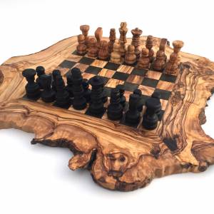 Schachspiel rustikal, Schachbrett Gr. L inkl. Schachfiguren, aus Olivenholz, in Handarbeit Bild 2