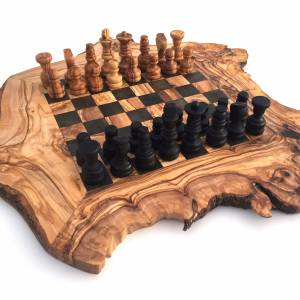 Schachspiel rustikal, Schachbrett Gr. L inkl. Schachfiguren, aus Olivenholz, in Handarbeit Bild 3