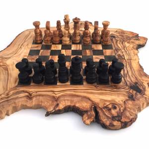Schachspiel rustikal, Schachbrett Gr. L inkl. Schachfiguren, aus Olivenholz, in Handarbeit Bild 4