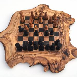 Schachspiel rustikal, Schachbrett Gr. L inkl. Schachfiguren, aus Olivenholz, in Handarbeit Bild 6
