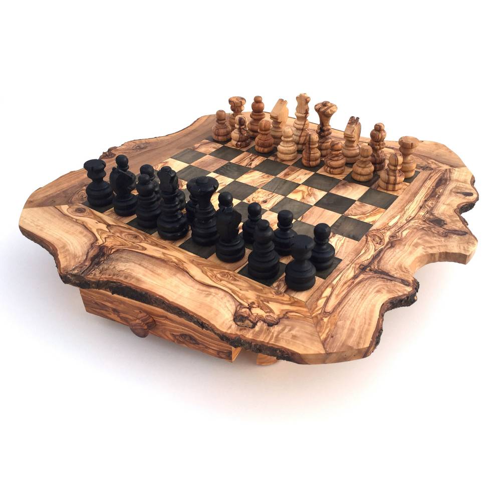 Schachfiguren Olivenholz Handarbeit Schachspiel rustikal Schachtisch Gr.XL inkl 