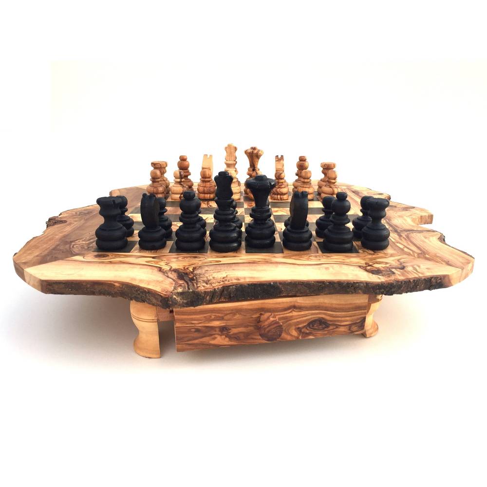 Schachspiel rustikal Schachtisch Gr.XL inkl Schachfiguren Olivenholz Handarbeit 