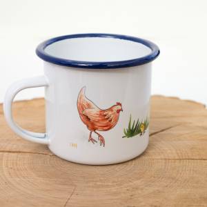 Emaille-Tasse mit Hühnern, Geschenk Tasse mit Hühnern und Kücken, Kindertasse zum Geburtstag, Personalisierbar Bild 3