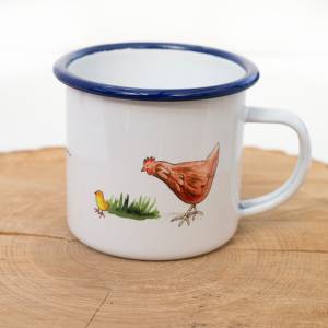Emaille-Tasse mit Hühnern, Geschenk Tasse mit Hühnern und Kücken, Kindertasse zum Geburtstag, Personalisierbar Bild 4