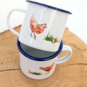 Emaille-Tasse mit Hühnern, Geschenk Tasse mit Hühnern und Kücken, Kindertasse zum Geburtstag, Personalisierbar Bild 6
