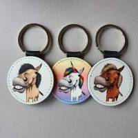 Schlüsselanhänger aus Kunstleder, rund, Pferd, Einhorn Bild 1