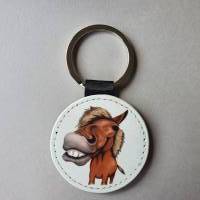 Schlüsselanhänger aus Kunstleder, rund, Pferd, Einhorn Bild 4