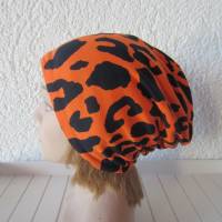 Damen Mütze Beanie doppellagig - Jersey - passt KU 54-58 - Leo Orange Bild 1
