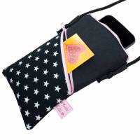 Mini Umhängetasche Handytasche schwarz Crossbag handmade aus Baumwollstoff 2 Fächer Farb- und Musterauswahl Bild 4