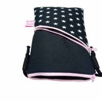 Mini Umhängetasche Handytasche schwarz Crossbag handmade aus Baumwollstoff 2 Fächer Farb- und Musterauswahl Bild 5