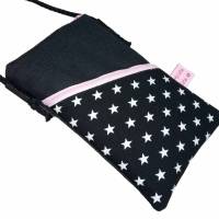 Mini Umhängetasche Handytasche schwarz Crossbag handmade aus Baumwollstoff 2 Fächer Farb- und Musterauswahl Bild 6