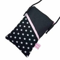 Mini Umhängetasche Handytasche schwarz Crossbag handmade aus Baumwollstoff 2 Fächer Farb- und Musterauswahl Bild 7