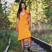 Seidensatin Kleid, Bias cut, Kleid mit Wasserfallausschnitt, Satin Kleid, Seidenkleid Orange, handgefärbt mit Pflanzen Bild 7