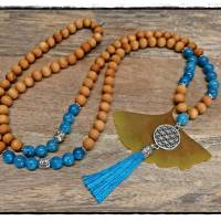 Malakette aus Sandelholz, Calcedon und Lebensblume Anhänger, Gebetskette, Mala Kette, Yogaschmuck, Meditation Bild 8