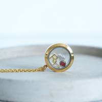 Personalisierte kleine Medaillon-Kette mit Buchstaben Geburtssteine Halskette, 25 mm Bild 1