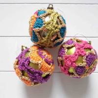 Boho-Hippie-Weihnachtskugeln * gehäkelte Deko Kugeln* Crochet Christmas Balls * Geschenk UNIKAT SET #6 INDIA Bild 2