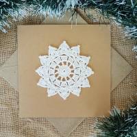 weihnachtskarten handgemacht mit Schneeflocken weis beige Glitzer modern klappkarte mit Kuvert natur exklusiv Bild 1