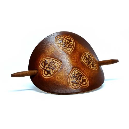 Leder Haarspange – OX Antique Lion Celtic Hearts – Vickys World - Rindsleder & Holz