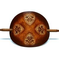 Leder Haarspange – OX Antique Lion Celtic Hearts – Vickys World - Rindsleder & Holz Bild 2