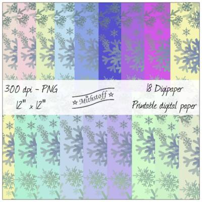 18 x Digital Paper - Digipapier -  Schneeflocke - PNG - 12 Zoll - 300 DPI