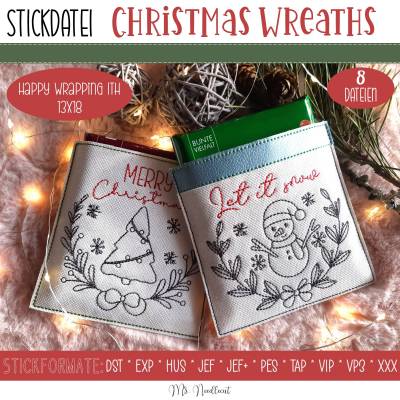 Digitale Stickserie Happy Wrapping Christmas Wreaths ITH 13x18 (5x7") 