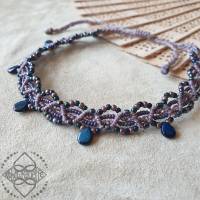 Fussband mit lila und blau Glasperlen - Größenverstellbar - Makramee Bild 1
