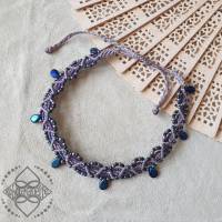 Fussband mit lila und blau Glasperlen - Größenverstellbar - Makramee Bild 2
