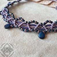 Fussband mit lila und blau Glasperlen - Größenverstellbar - Makramee Bild 3