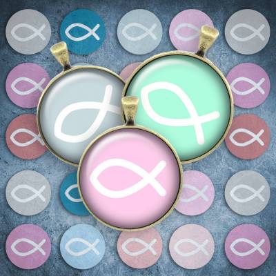 304 - Cabochon Vorlagen, 25mm 18mm 14mm 12mm, rund, Cabochon Motive, Bottle Cap images ichthys Fisch Tauffisch