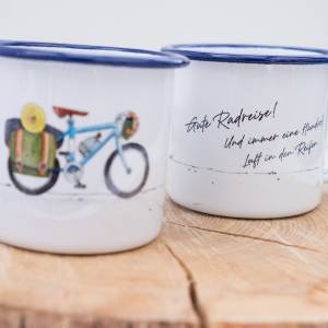 Emaille-Tasse Fahrrad, Geschenk Tasse für Fahrradfahrer, Radreise Tasse, personalisierbar Bild 2