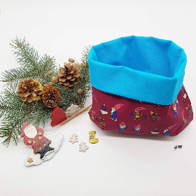 Nikolaussack Geschenkbeutel – Handgemachter Brötchenbeutel aus Baumwolle, waschbar, 27x27 cm, rot/türkis