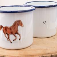 Emaille-Tasse mit Pferd, Geschenk Tasse mit Pferde Motiv, Kindertasse zum Geburtstag, personalisierbar Bild 3