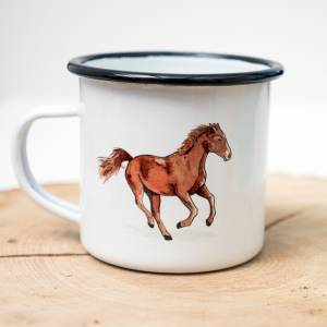 Emaille-Tasse mit Pferd, Geschenk Tasse mit Pferde Motiv, Kindertasse zum Geburtstag, personalisierbar Bild 4