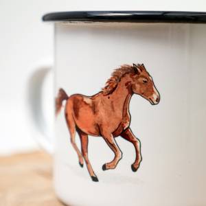 Emaille-Tasse mit Pferd, Geschenk Tasse mit Pferde Motiv, Kindertasse zum Geburtstag, personalisierbar Bild 6