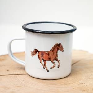 Emaille-Tasse mit Pferd, Geschenk Tasse mit Pferde Motiv, Kindertasse zum Geburtstag, personalisierbar Bild 7