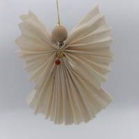 Engel aus naturfarbenem Baumwollstoff gefaltet, mit Perlen, Weihnachten, Dekoration, Schutzengel Bild 1