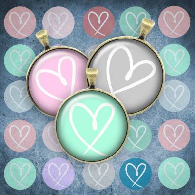 306 - Cabochon Vorlagen, 25mm 18mm 14mm 12mm, rund, Cabochon Motive, Bottle Cap images pastell herz