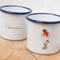 Emaille-Tasse Rotkehlchen, Geschenk Tasse mit Vogel Illustration, personalisierbar Bild 3