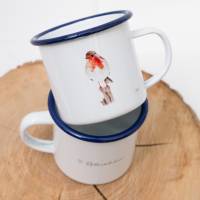 Emaille-Tasse Rotkehlchen, Geschenk Tasse mit Vogel Illustration, personalisierbar Bild 5