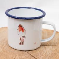 Emaille-Tasse Rotkehlchen, Geschenk Tasse mit Vogel Illustration, personalisierbar Bild 7