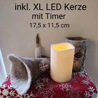 handgefilztes und gesticktes Wichtel/Feenhäuschen inkl  XL LED Kerze beleuchtet Bild 9